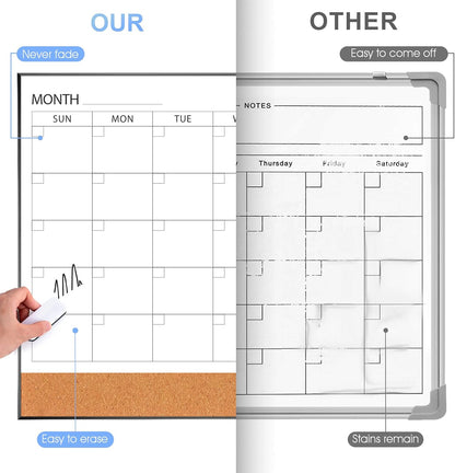 Dry Erase Calendar with Cork Board for Wall