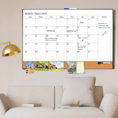 Dry Erase Calendar with Cork Board for Wall