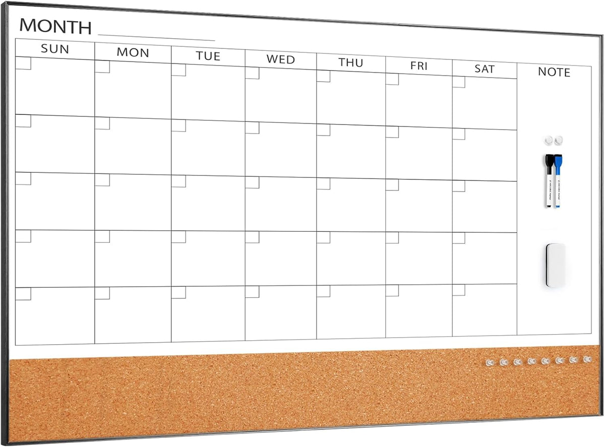 Dry Erase Calendar with Cork Board for Wall