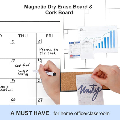 Dry Erase Calendar with Cork Board for Wall
