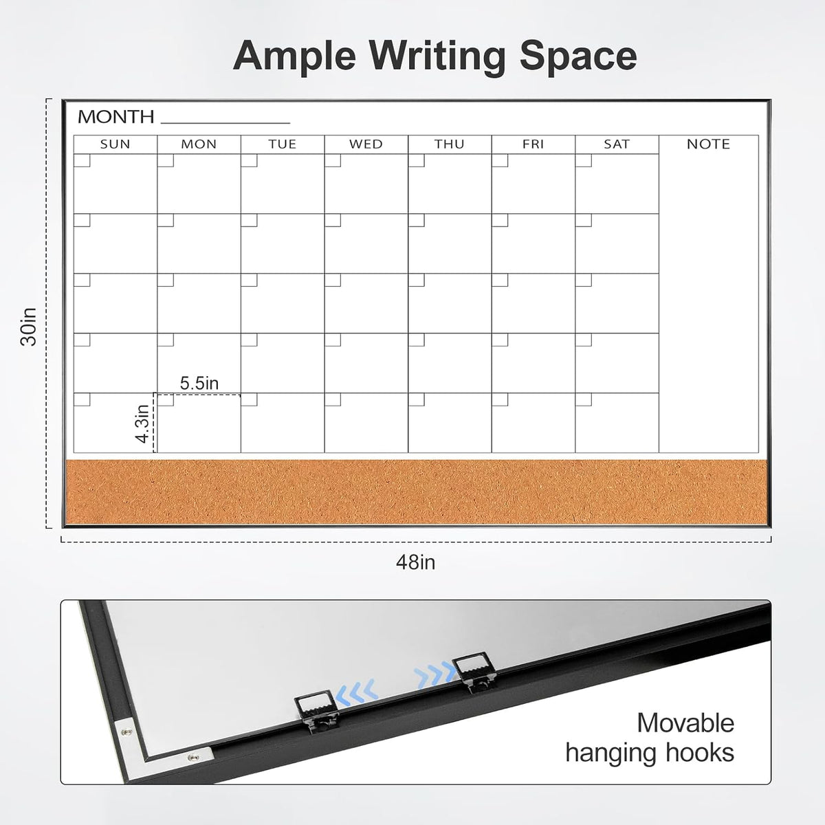 Dry Erase Calendar with Cork Board for Wall