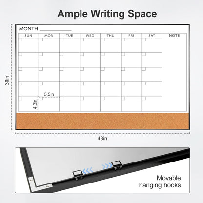 Dry Erase Calendar with Cork Board for Wall