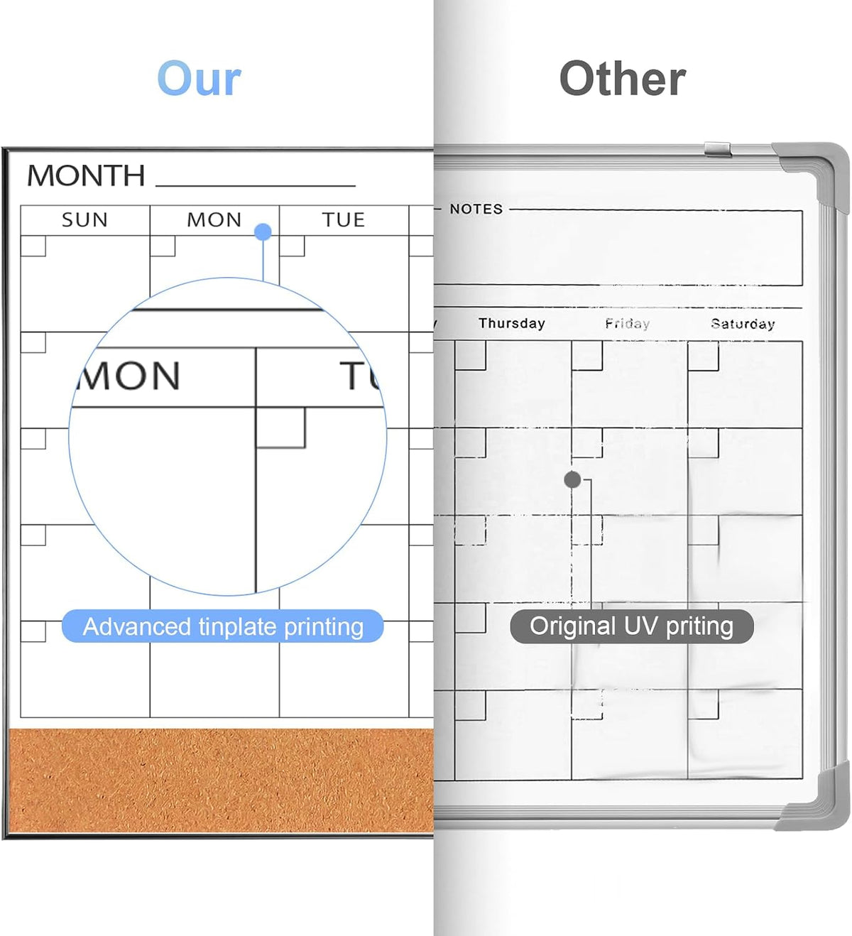 Dry Erase Calendar with Cork Board for Wall