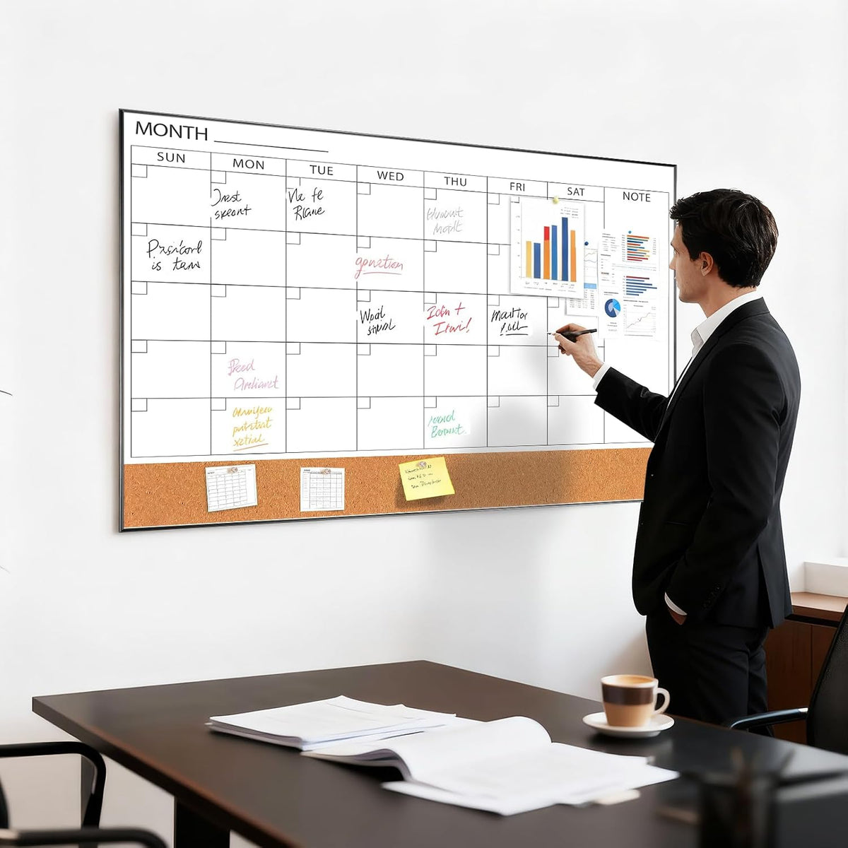 Dry Erase Calendar with Cork Board for Wall