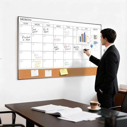 Dry Erase Calendar with Cork Board for Wall