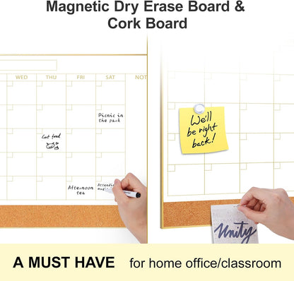 Dry Erase Calendar with Cork Board for Wall