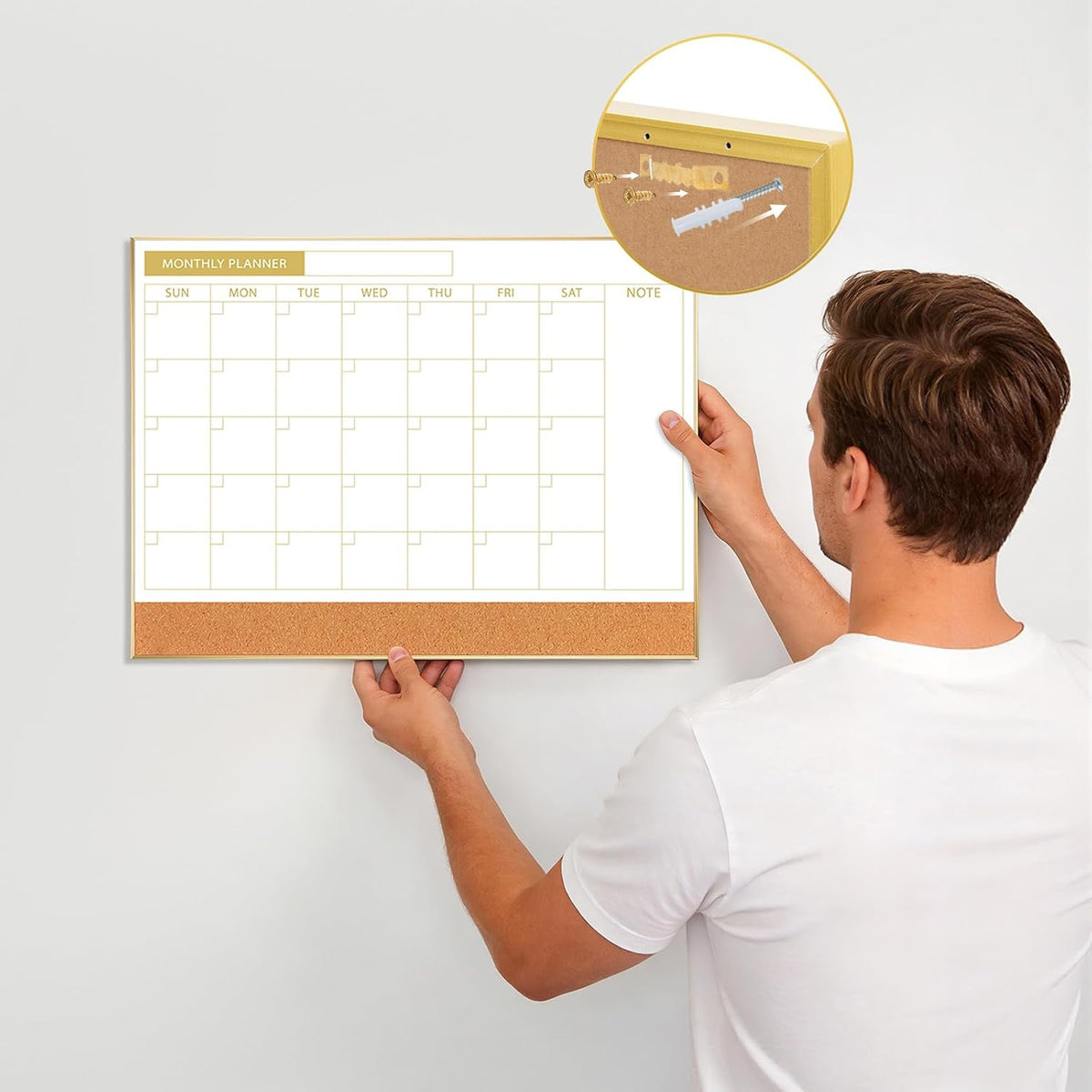 Dry Erase Calendar with Cork Board for Wall