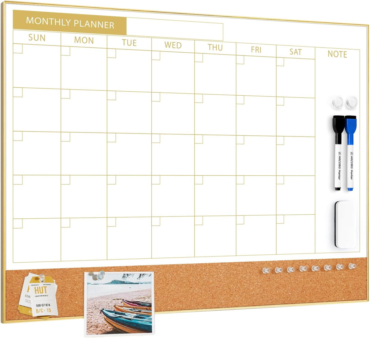 Dry Erase Calendar with Cork Board for Wall