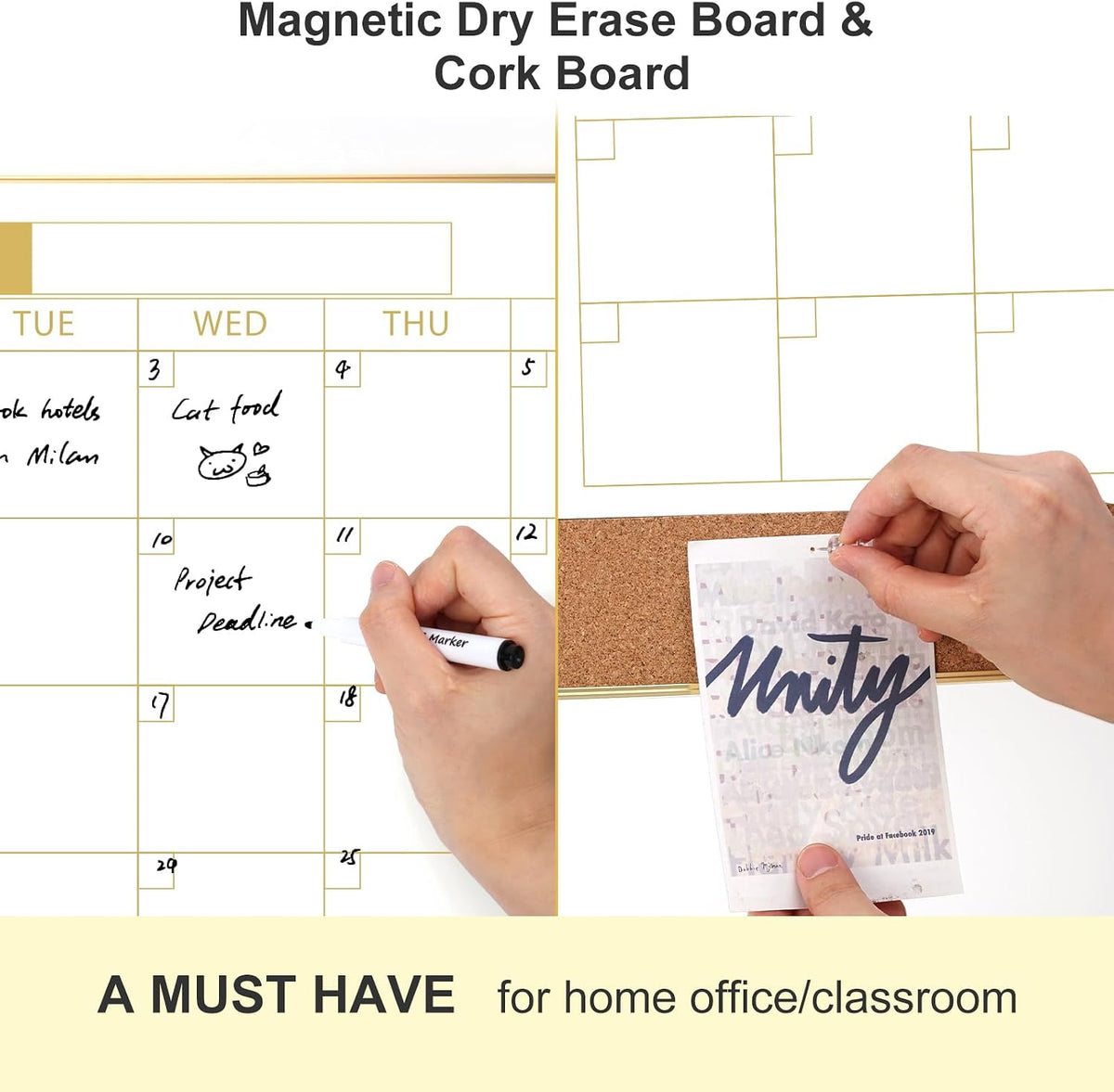 Dry Erase Calendar with Cork Board for Wall