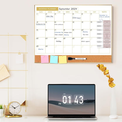 Dry Erase Calendar with Cork Board for Wall