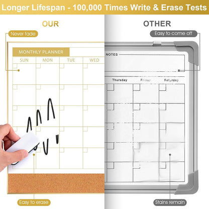 Dry Erase Calendar with Cork Board for Wall