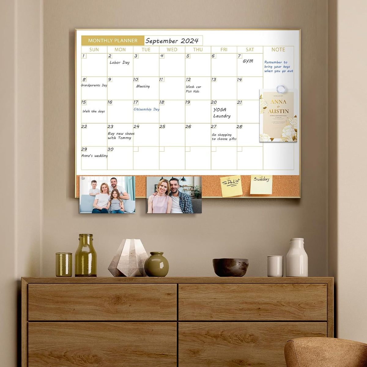 Dry Erase Calendar with Cork Board for Wall