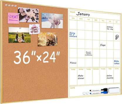 Dry Erase Calendar with Cork Board for Wall
