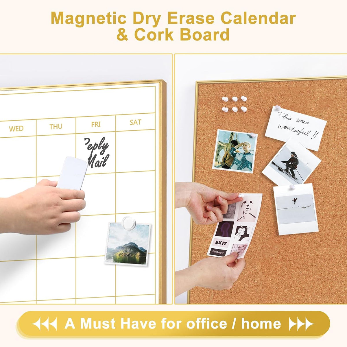 Dry Erase Calendar with Cork Board for Wall