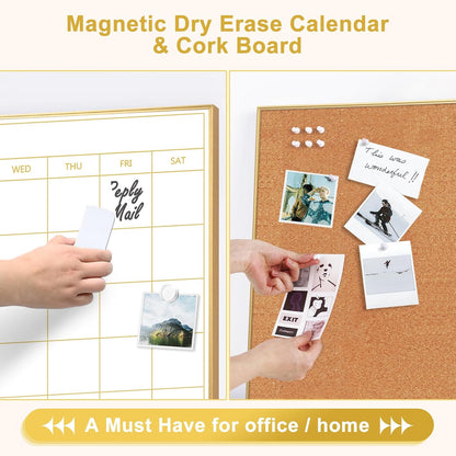 Dry Erase Calendar with Cork Board for Wall