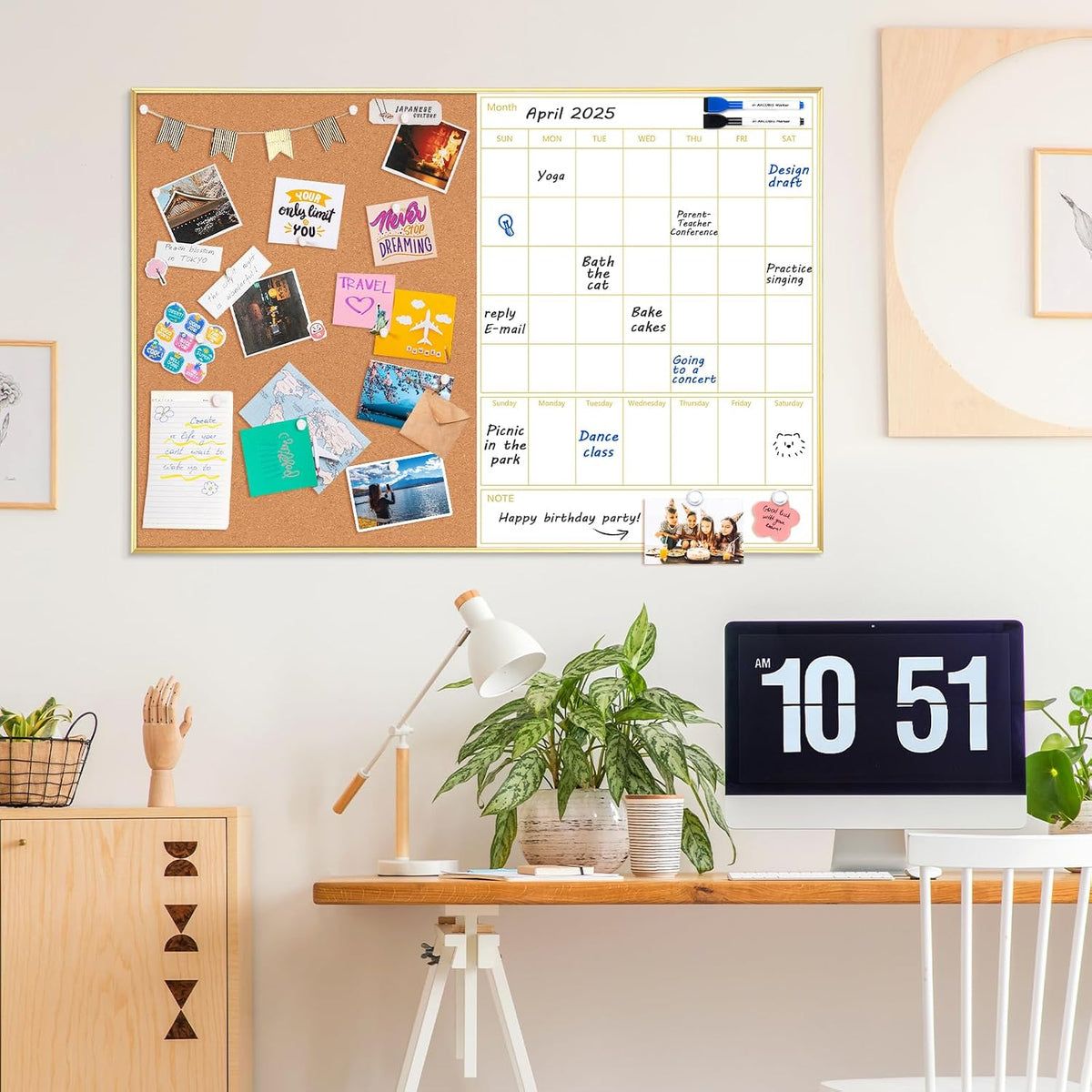 Dry Erase Calendar with Cork Board for Wall