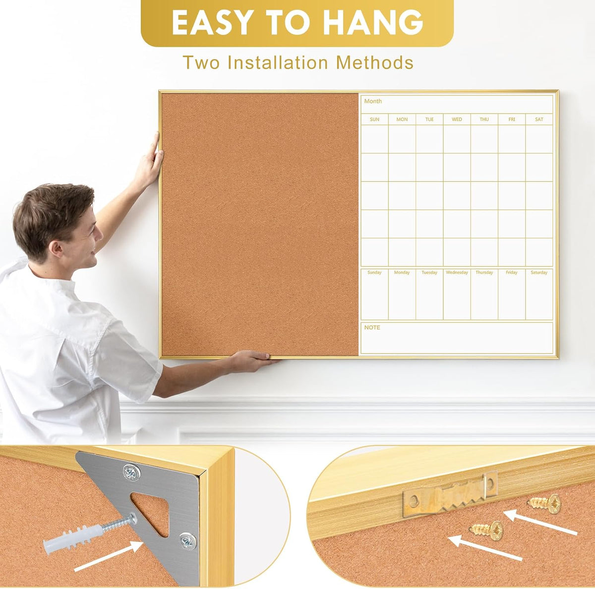 Dry Erase Calendar with Cork Board for Wall
