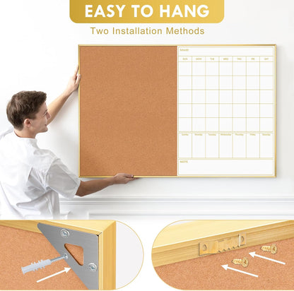 Dry Erase Calendar with Cork Board for Wall