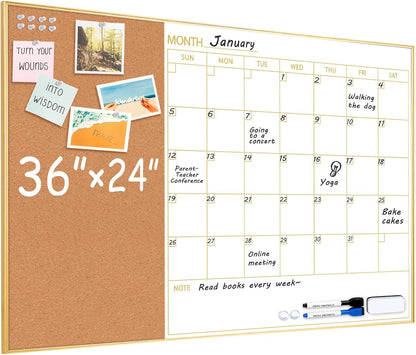 Dry Erase Calendar with Cork Board for Wall
