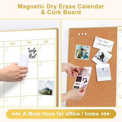 Dry Erase Calendar with Cork Board for Wall