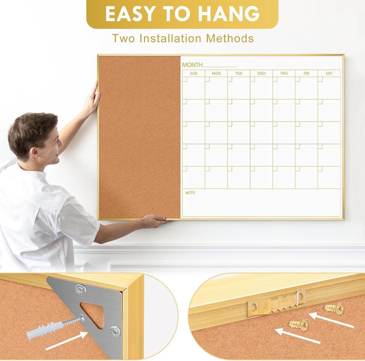 Dry Erase Calendar with Cork Board for Wall