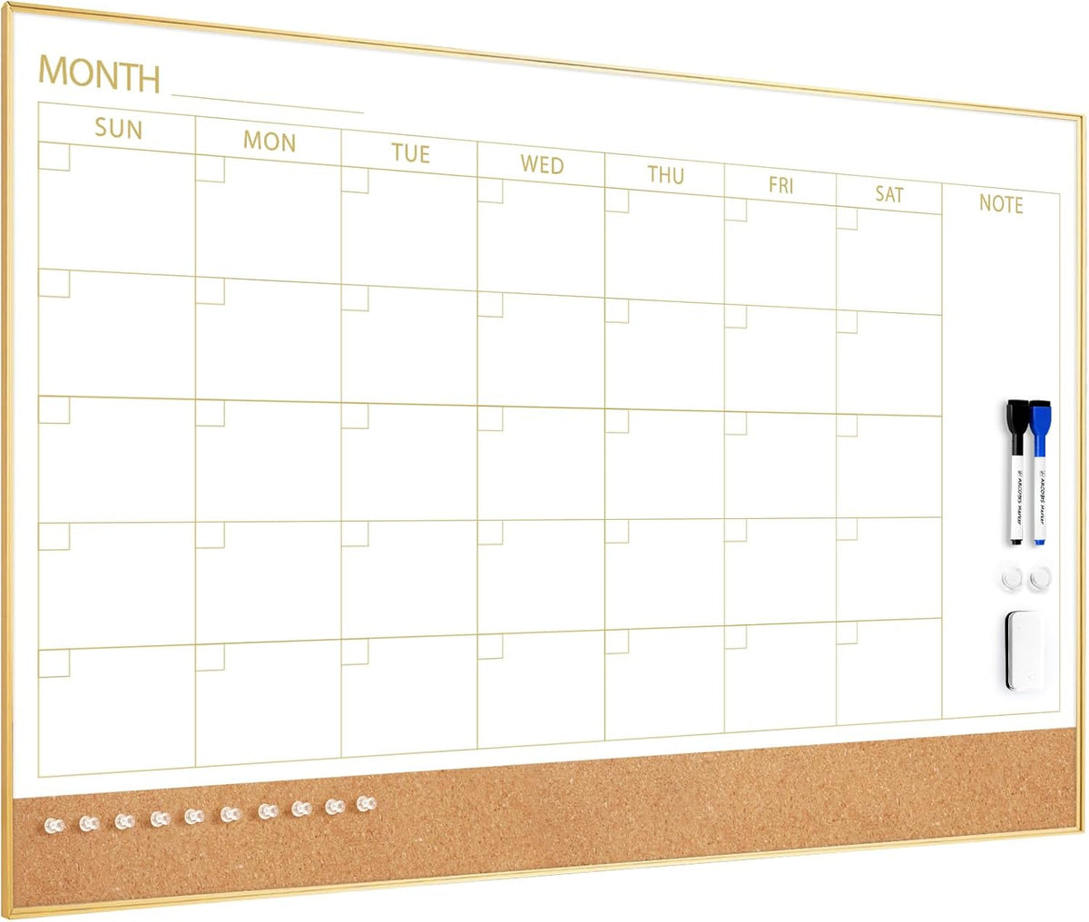 Dry Erase Calendar with Cork Board for Wall