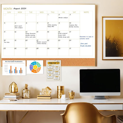 Dry Erase Calendar with Cork Board for Wall