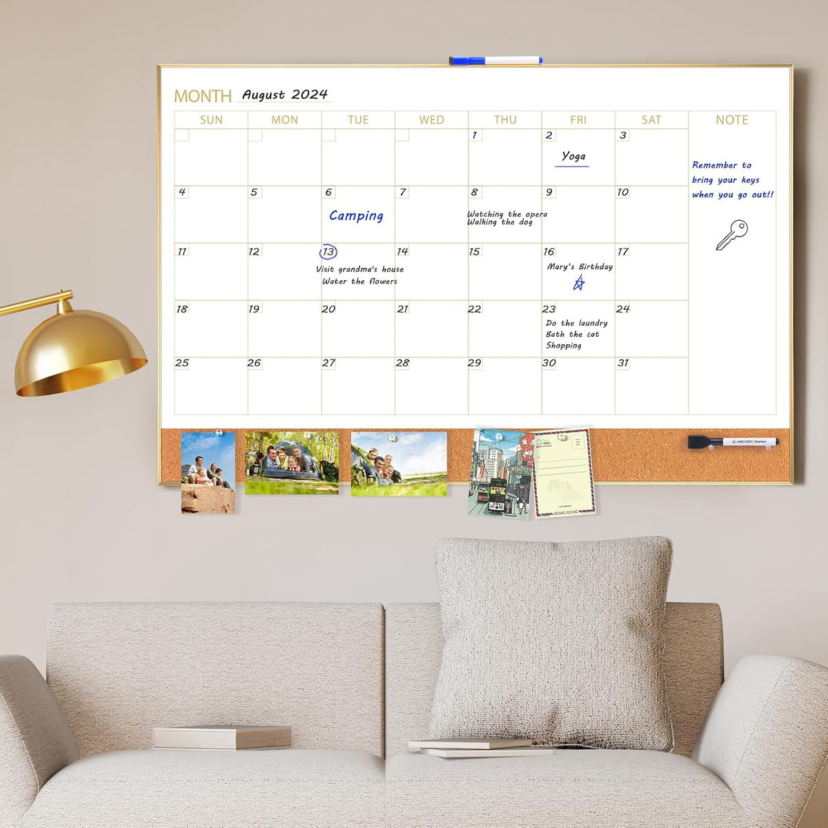 Dry Erase Calendar with Cork Board for Wall