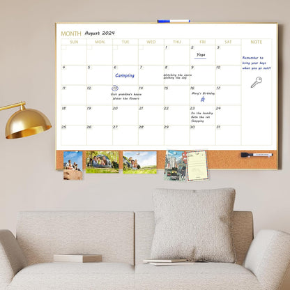 Dry Erase Calendar with Cork Board for Wall