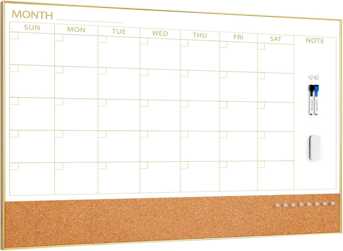 Dry Erase Calendar with Cork Board for Wall