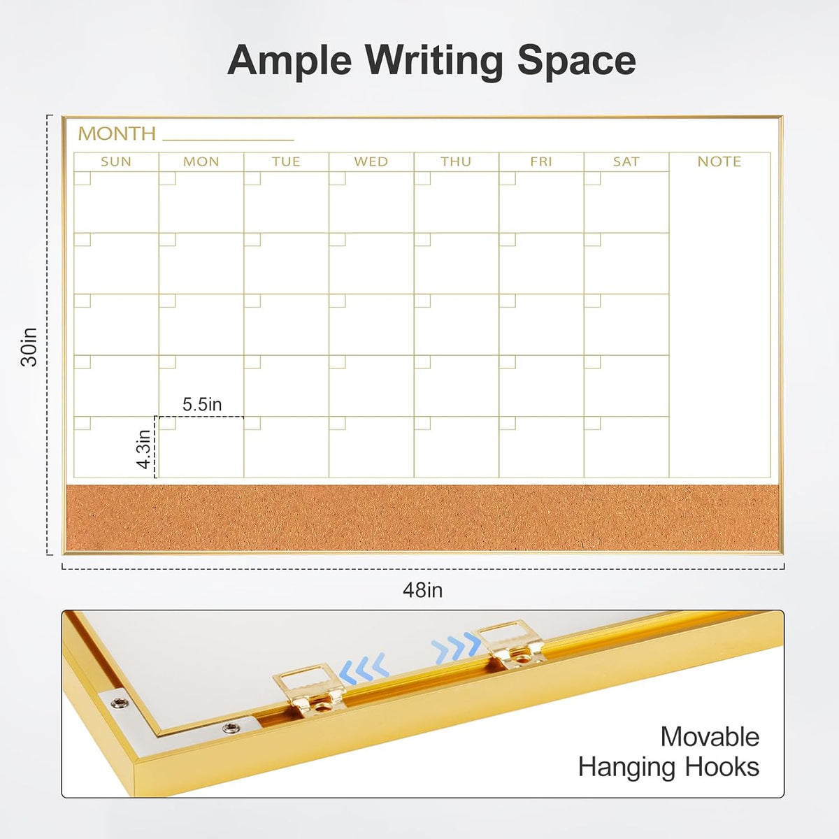 Dry Erase Calendar with Cork Board for Wall