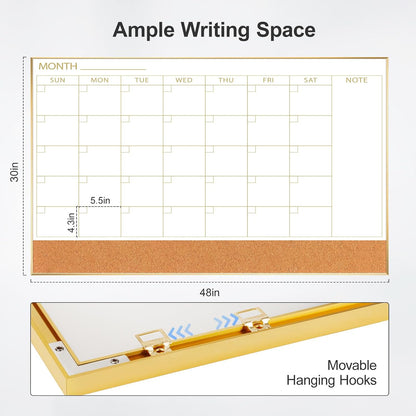 Dry Erase Calendar with Cork Board for Wall