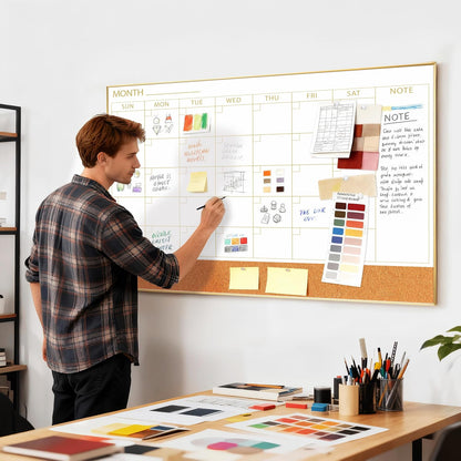 Dry Erase Calendar with Cork Board for Wall
