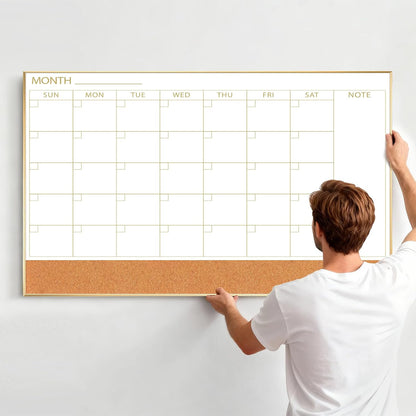 Dry Erase Calendar with Cork Board for Wall