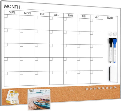 Dry Erase Calendar with Cork Board for Wall