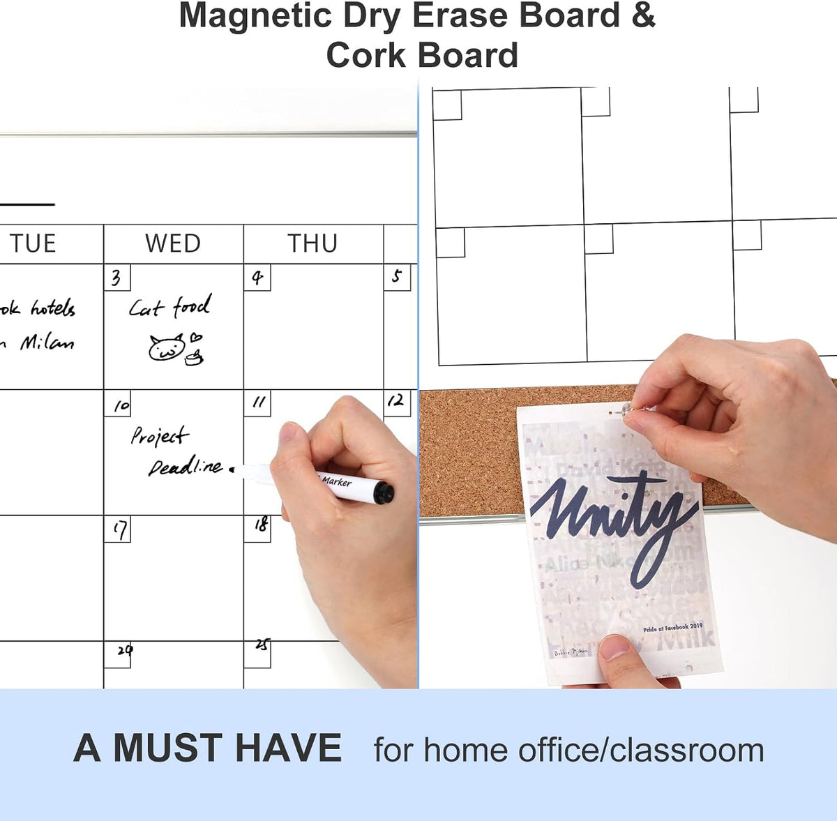 Dry Erase Calendar with Cork Board for Wall