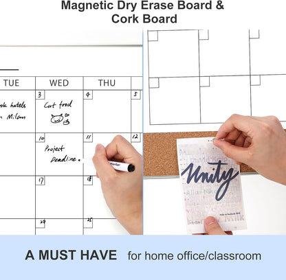 Dry Erase Calendar with Cork Board for Wall