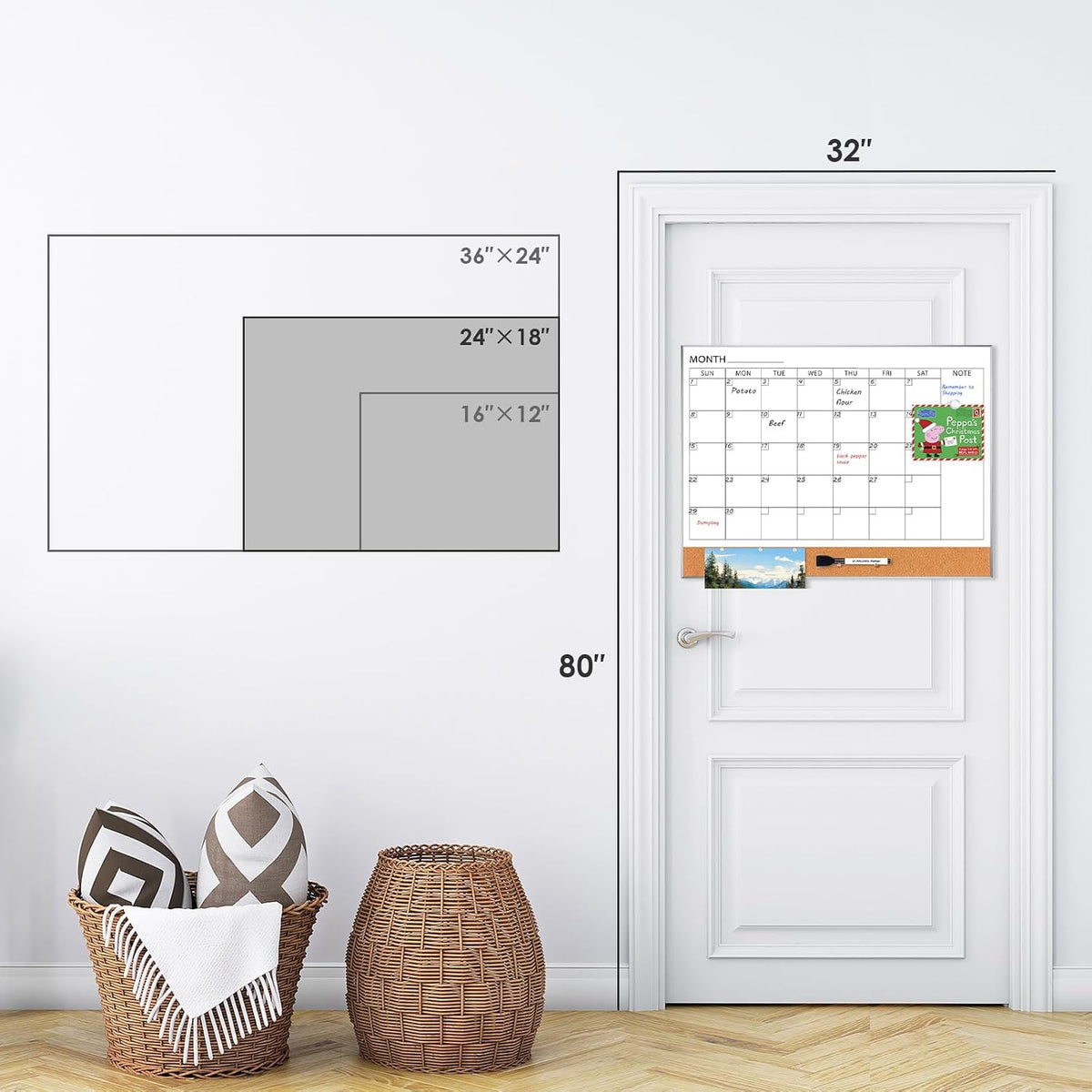 Dry Erase Calendar with Cork Board for Wall