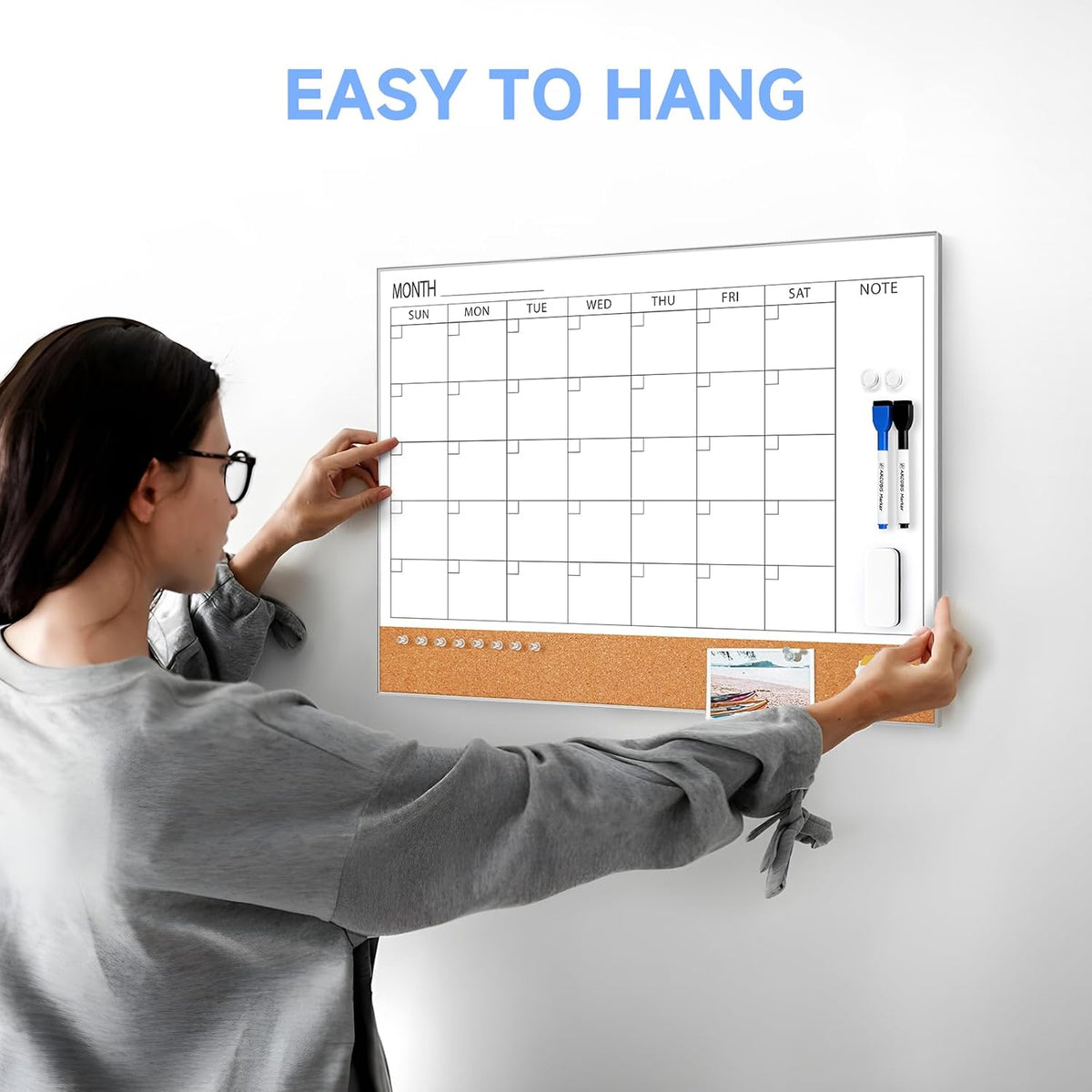 Dry Erase Calendar with Cork Board for Wall