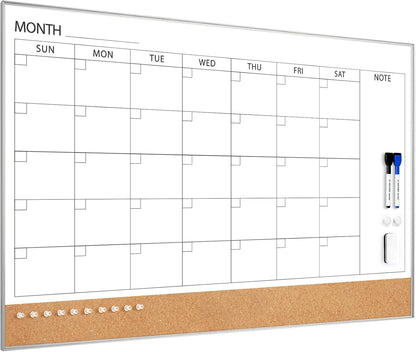 Dry Erase Calendar with Cork Board for Wall