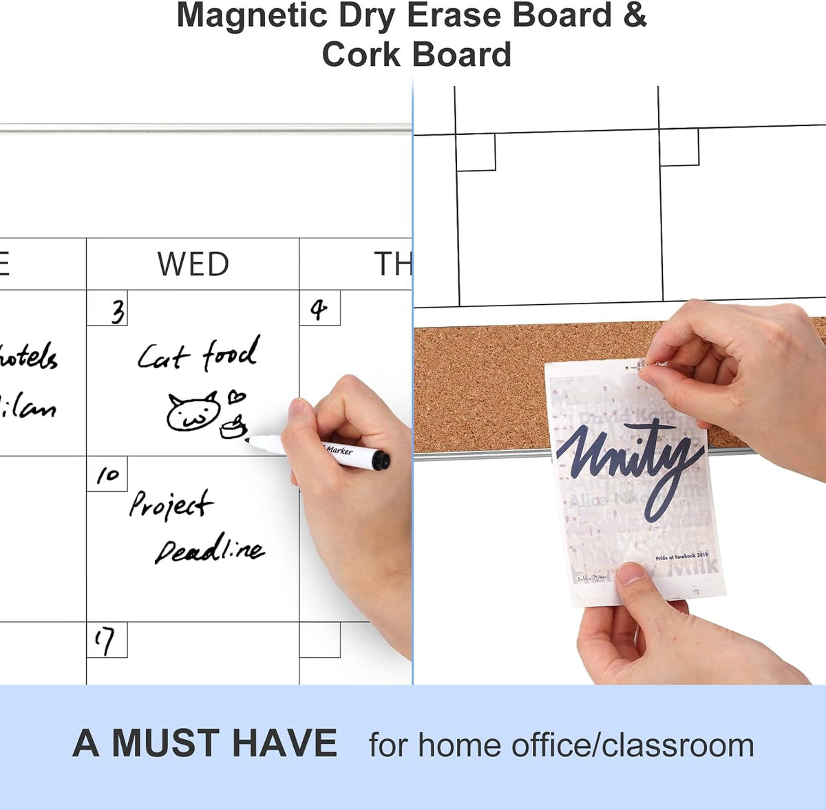 Dry Erase Calendar with Cork Board for Wall