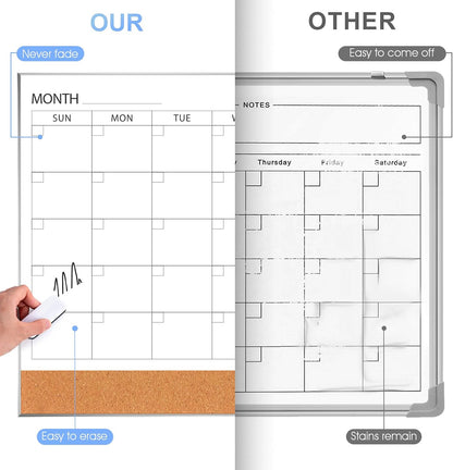 Dry Erase Calendar with Cork Board for Wall