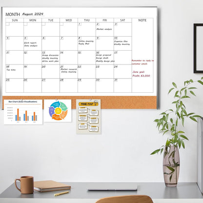 Dry Erase Calendar with Cork Board for Wall