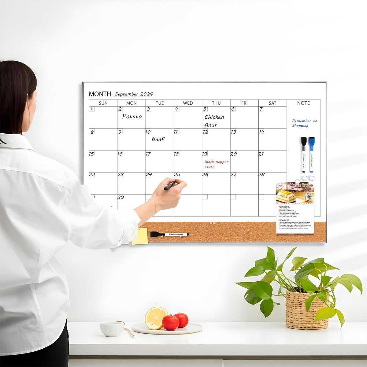 Dry Erase Calendar with Cork Board for Wall