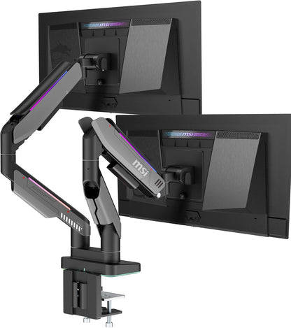 MAG MT101DG - Gas Spring Dual Monitor Stand Arm, Supports 17-32" and 22 lbs, VESA Compatible, Adjustable Gas Spring Mount, Clamp & Grommet, Quick Release Plate – Black