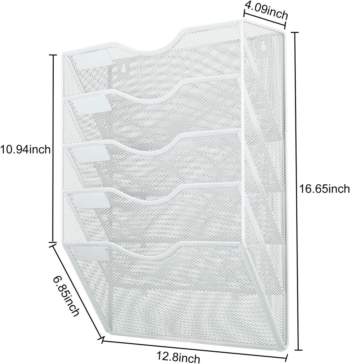 Mass Hanging Wall File Holder Mail Organizer Wall Mount Document Letter Rack, 5-Tier, White