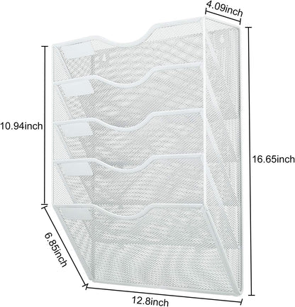 Mass Hanging Wall File Holder Mail Organizer Wall Mount Document Letter Rack, 5-Tier, White
