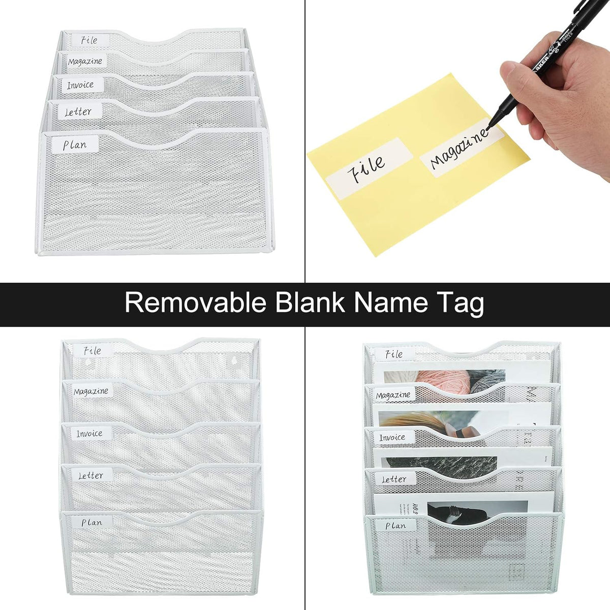 Mass Hanging Wall File Holder Mail Organizer Wall Mount Document Letter Rack, 5-Tier, White