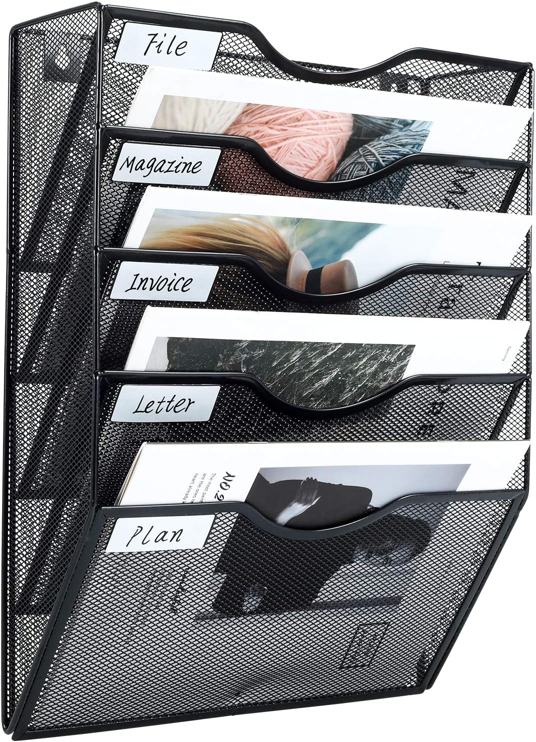 Mass Hanging Wall File Holder Mail Organizer Wall Mount Document Letter Rack, 5-Tier, White