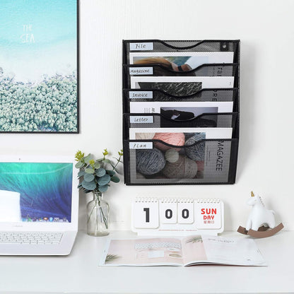 Mass Hanging Wall File Holder Mail Organizer Wall Mount Document Letter Rack, 5-Tier, White